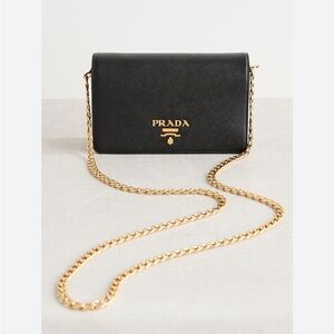 Prada Saffiano Leather Shoulder Bag with Gold Chain
